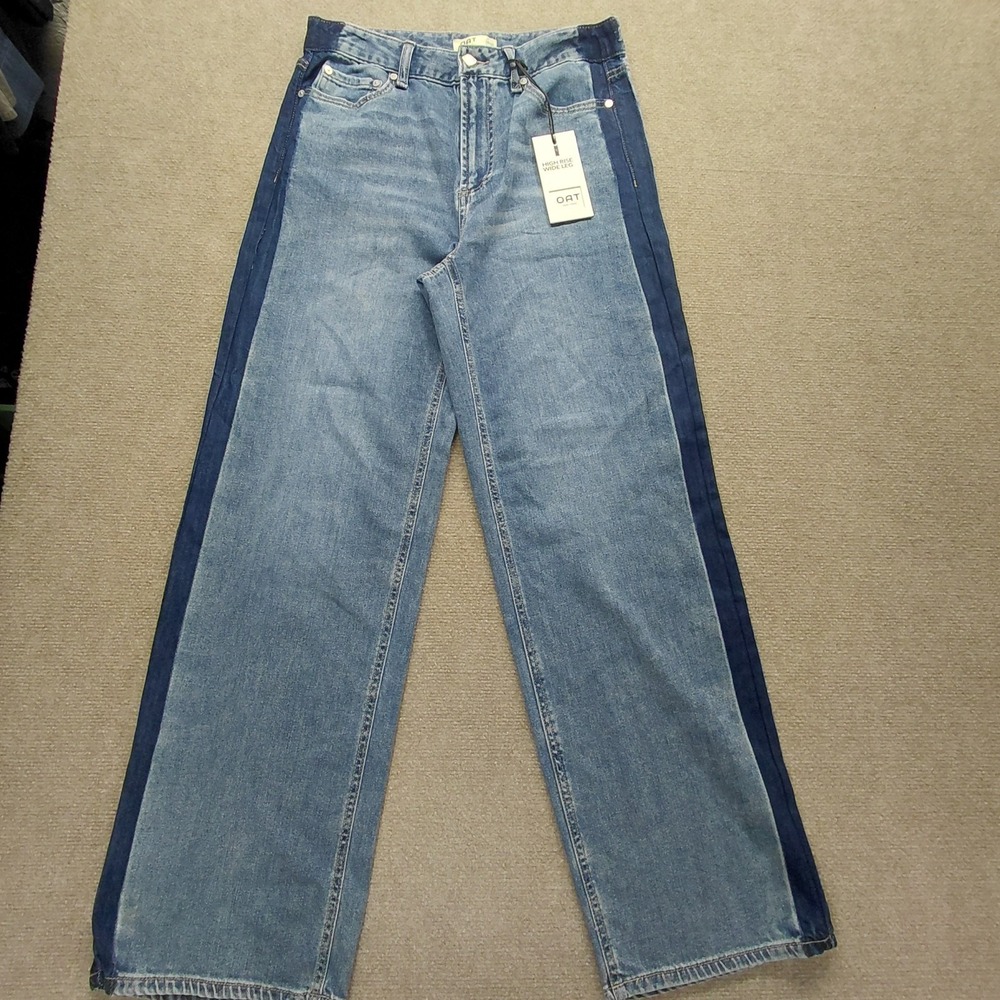 Oat New York Jeans Women 8 Blue High Rise Wide Cloud Luxe Denim Atari Fading NEW
